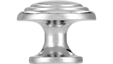 Knopf Heilbronn Druckguss chrom glänzend - 26 mm lang  vor weißem Hintergrund