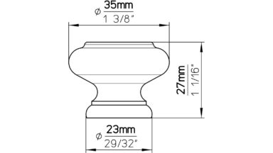 Knopf Hemsbach Holz fichte roh - 35 mm lang  vor weißem Hintergrund