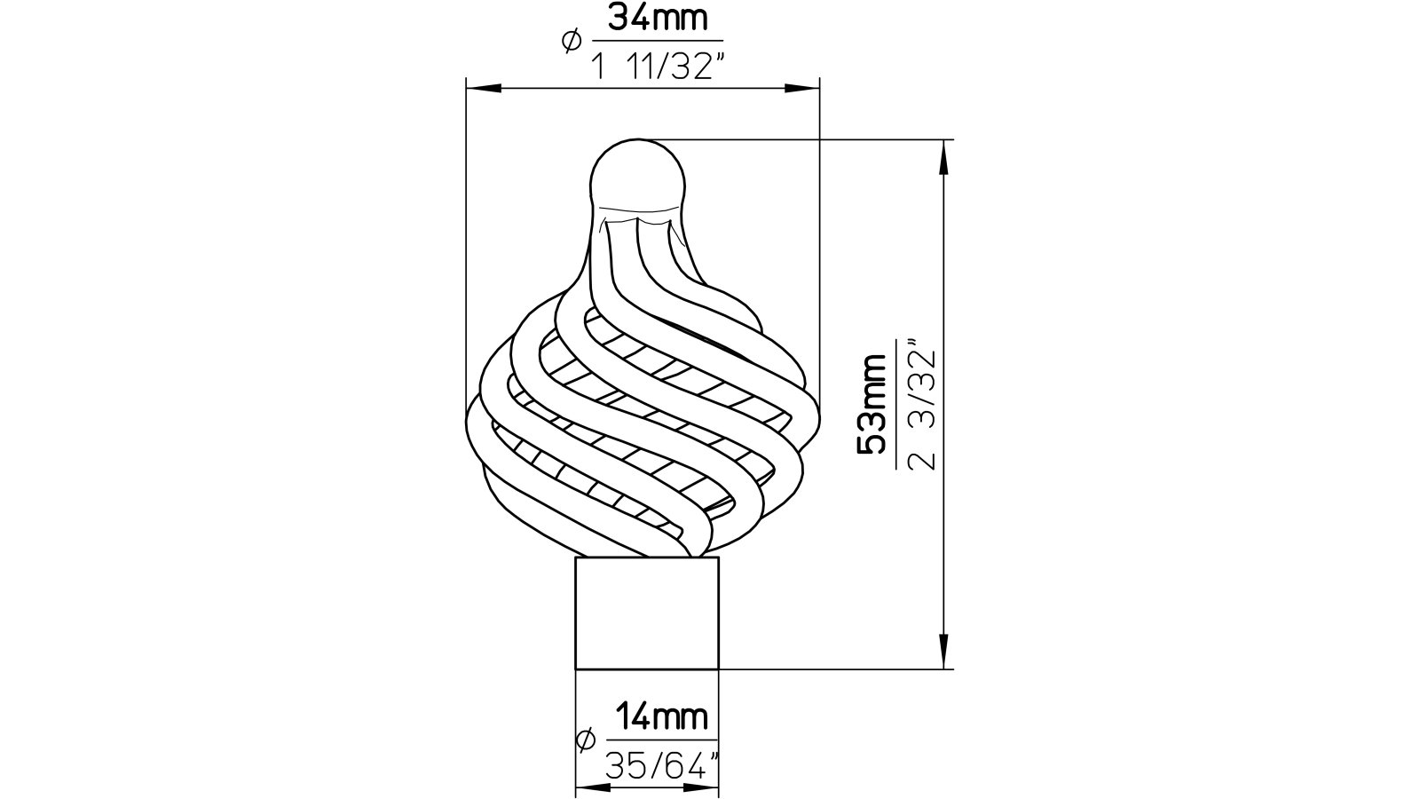 Knopf Henstedt-Ulzburg Stahl schwarz matt pulverbeschichtet - 34 mm lang  vor weißem Hintergrund