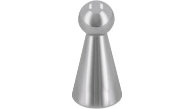 Knopf Herzberg Druckguss chrom glänzend - 11 mm lang vor weißem Hintergrund