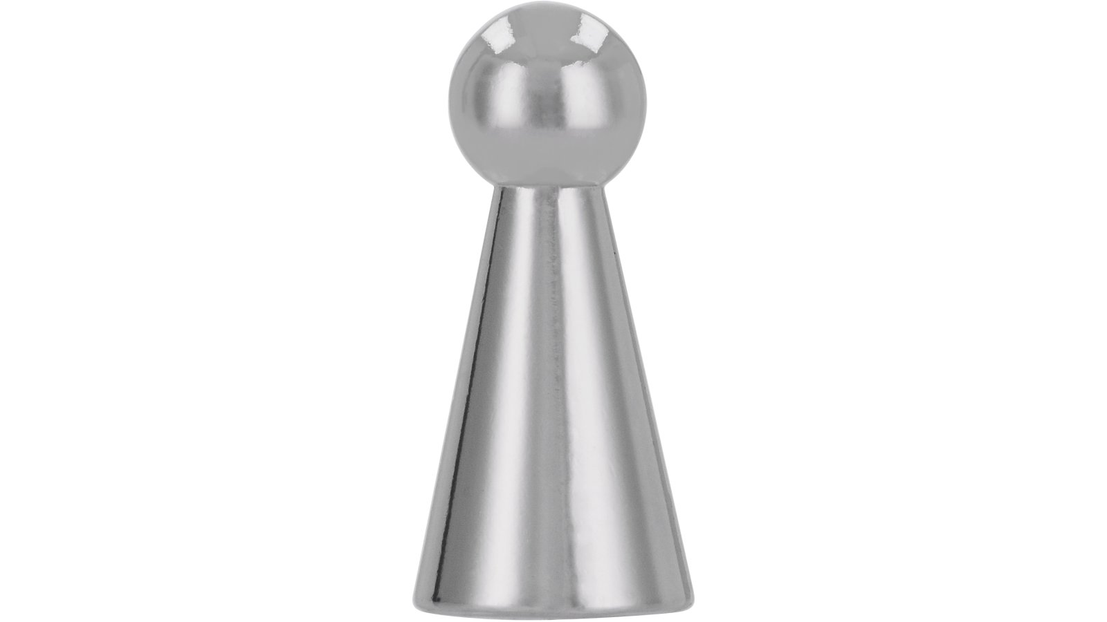 Knopf Herzberg Druckguss chrom glänzend - 11 mm lang  vor weißem Hintergrund