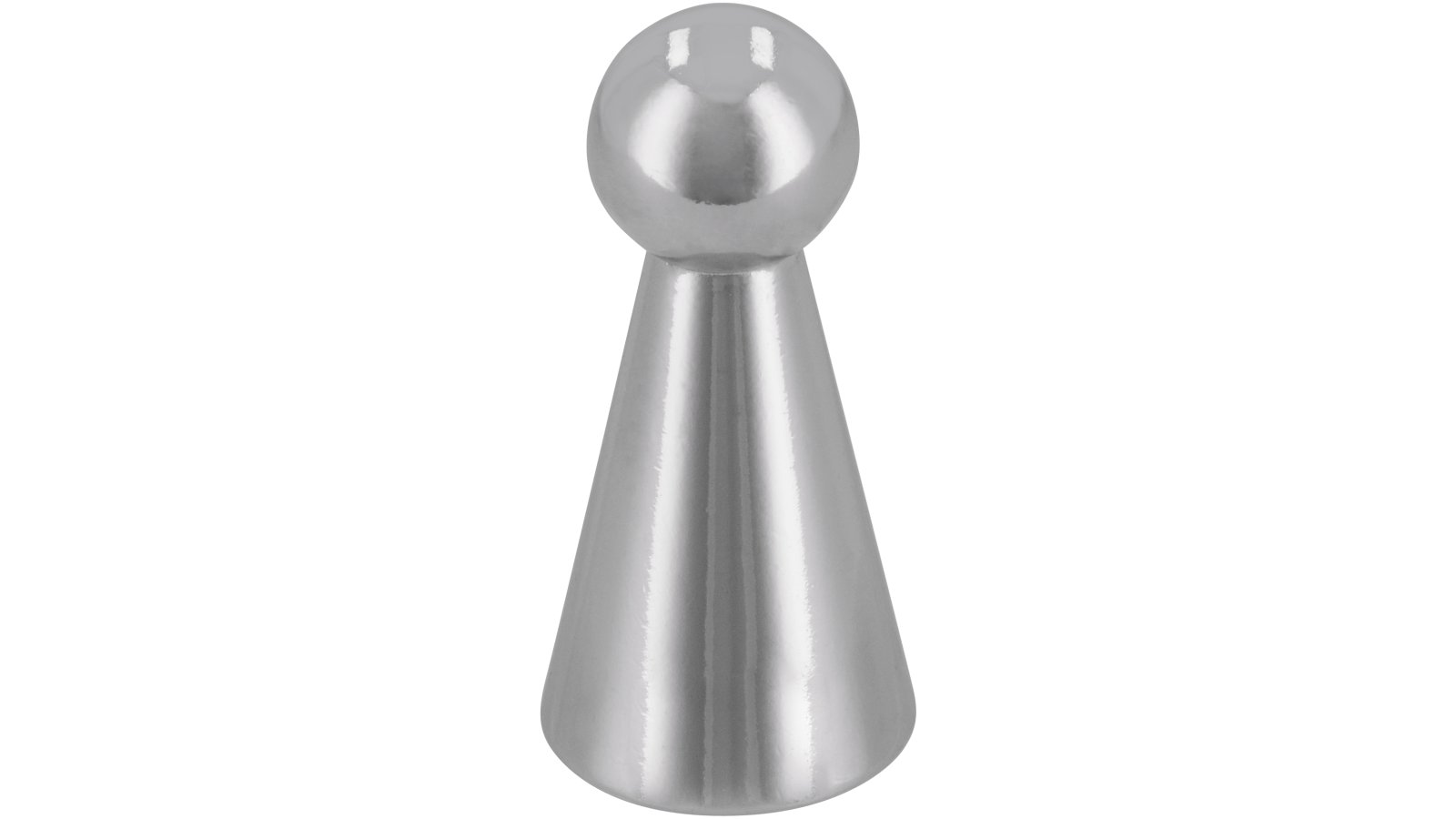 Knopf Herzberg Druckguss chrom glänzend - 11 mm lang  vor weißem Hintergrund