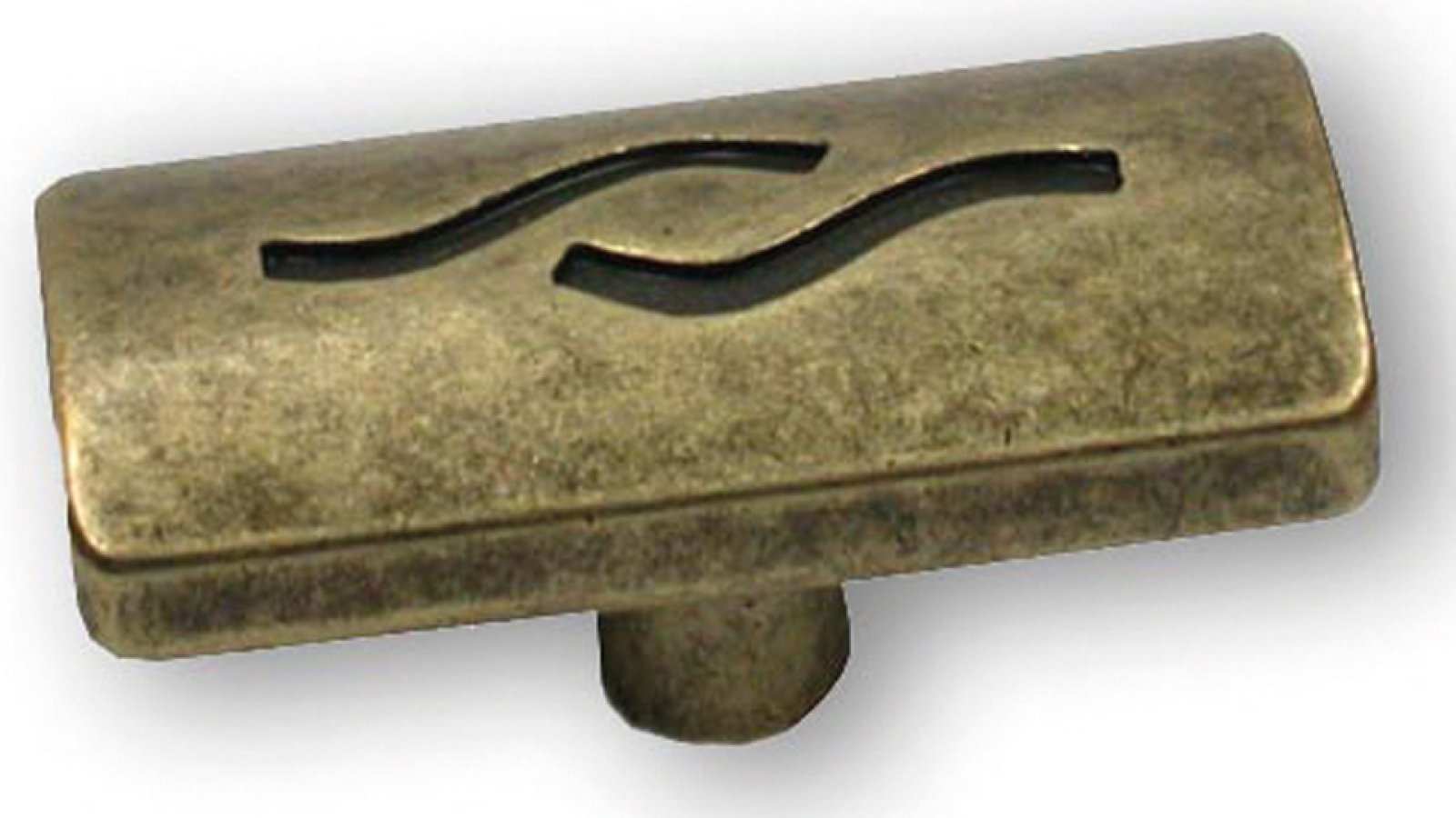 Knopf Herzogenaurach Druckguss altmessingfarbig brüniert getrommelt - 40 mm lang  vor weißem Hintergrund