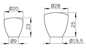 Moebelknopf-Hilpolstein-nickel-Kunststoff-laenge-20-368094-technische-zeichnung Knopf Hilpolstein Kunststoff nickel matt gebürstet - 20 mm lang vor weißem Hintergrund