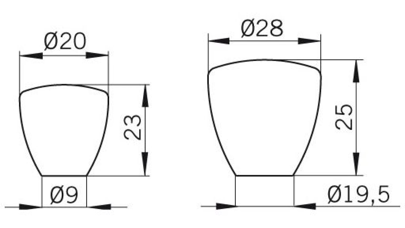 Moebelknopf-Hilpolstein-nickel-Kunststoff-laenge-20-368094-technische-zeichnung Knopf Hilpolstein Kunststoff nickel matt gebürstet - 20 mm lang vor weißem Hintergrund