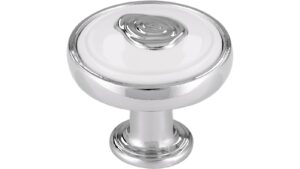 Knopf Holzwickede Druckguss - Kunststoff chrom glänzend weiß - 30 mm lang  vor weißem Hintergrund