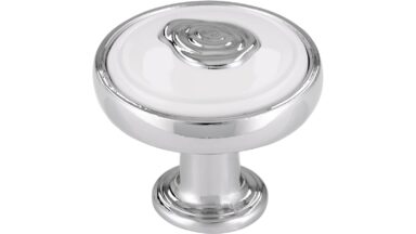 Knopf Holzwickede Druckguss - Kunststoff chrom glänzend weiß - 30 mm lang  vor weißem Hintergrund