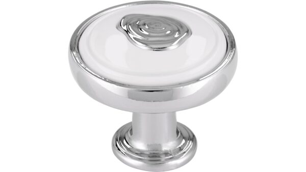 Knopf Holzwickede Druckguss - Kunststoff chrom glänzend weiß - 30 mm lang vor weißem Hintergrund