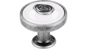 Knopf Holzwickede Druckguss - Kunststoff altsilberfarbig weiß - 30 mm lang  vor weißem Hintergrund