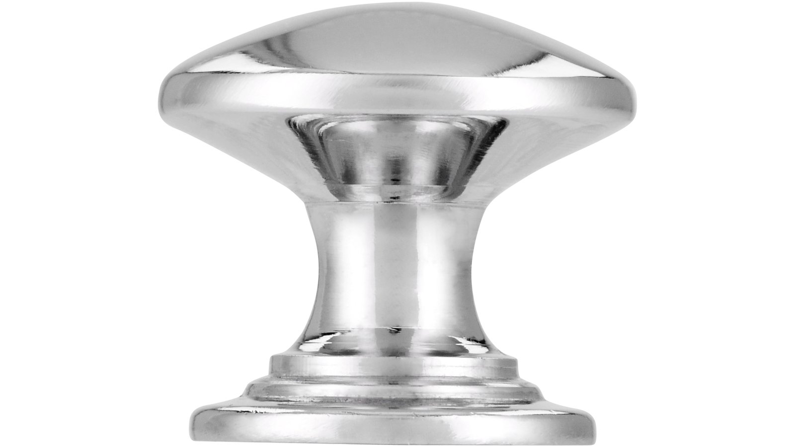 Knopf Jena Messing poliert verchromt - 20 mm lang  vor weißem Hintergrund