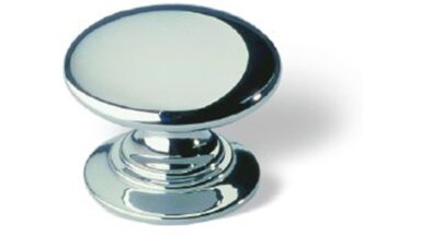 Knopf Jena Messing poliert verchromt - 25 mm lang  vor weißem Hintergrund