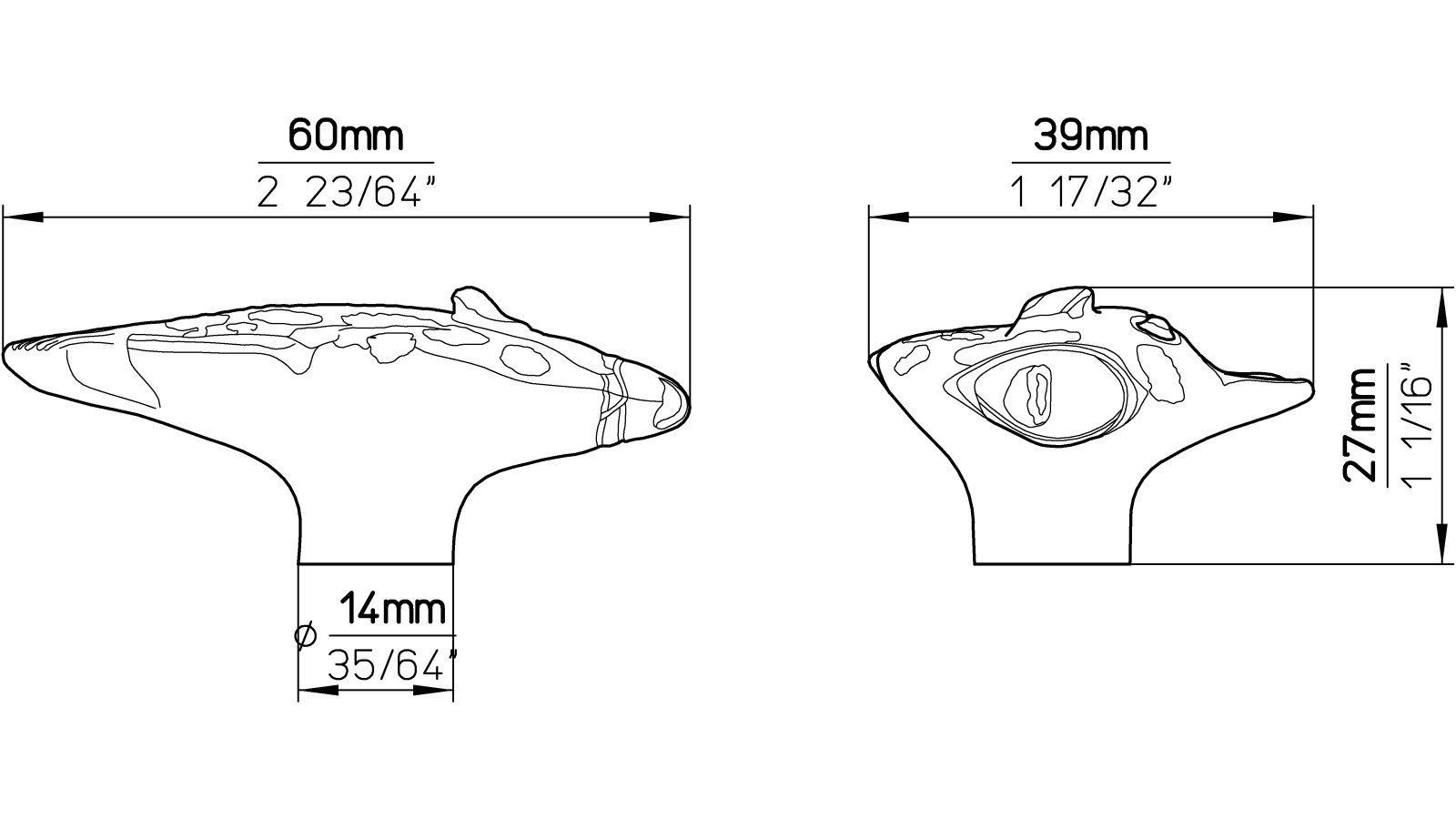 Knopf Jever Kunststoff bunt - 60 mm lang  vor weißem Hintergrund