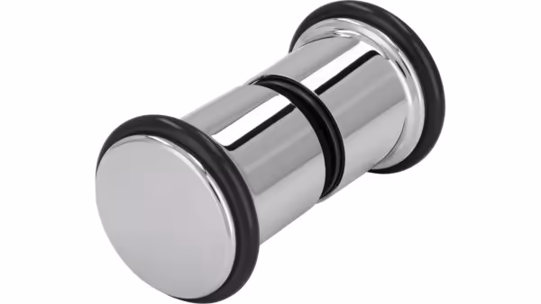 Knopf Kaufering Kunststoff chrom glänzend schwarz - 43 mm lang vor weißem Hintergrund