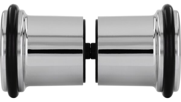 Knopf Kaufering Kunststoff chrom glänzend schwarz - 43 mm lang  vor weißem Hintergrund