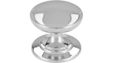Knopf Kemberg Zamak chrom glänzend - 32 mm lang vor weißem Hintergrund