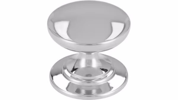 Knopf Kemberg Zamak chrom glänzend - 32 mm lang vor weißem Hintergrund