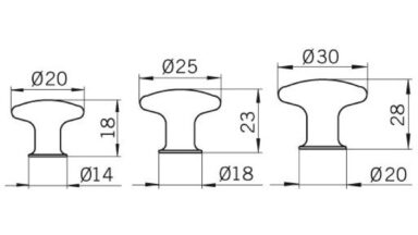 Knopf Kleve Messing massiv - messing poliert - 25 mm lang  vor weißem Hintergrund