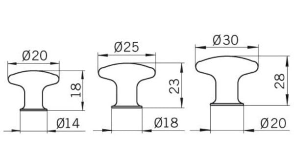 Knopf Kleve Messing massiv - messing poliert - 25 mm lang  vor weißem Hintergrund