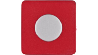 Knopf Köngen Kunststoff glaseffekt rot metallisiert weißaluminium - 30 mm lang  vor weißem Hintergrund