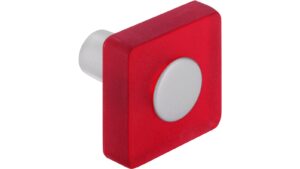Knopf Köngen Kunststoff glaseffekt rot metallisiert weißaluminium - 30 mm lang  vor weißem Hintergrund