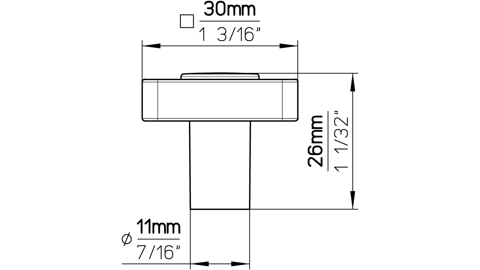 Knopf Köngen Kunststoff glaseffekt rot metallisiert weißaluminium - 30 mm lang  vor weißem Hintergrund