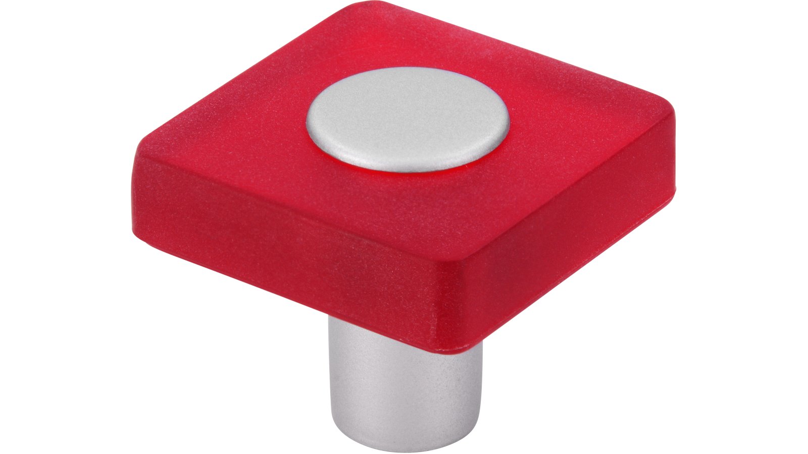 Knopf Köngen Kunststoff glaseffekt rot metallisiert weißaluminium - 30 mm lang  vor weißem Hintergrund