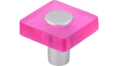 Knopf Köngen Kunststoff glaseffekt pink metallisiert weißaluminium - 30 mm lang vor weißem Hintergrund