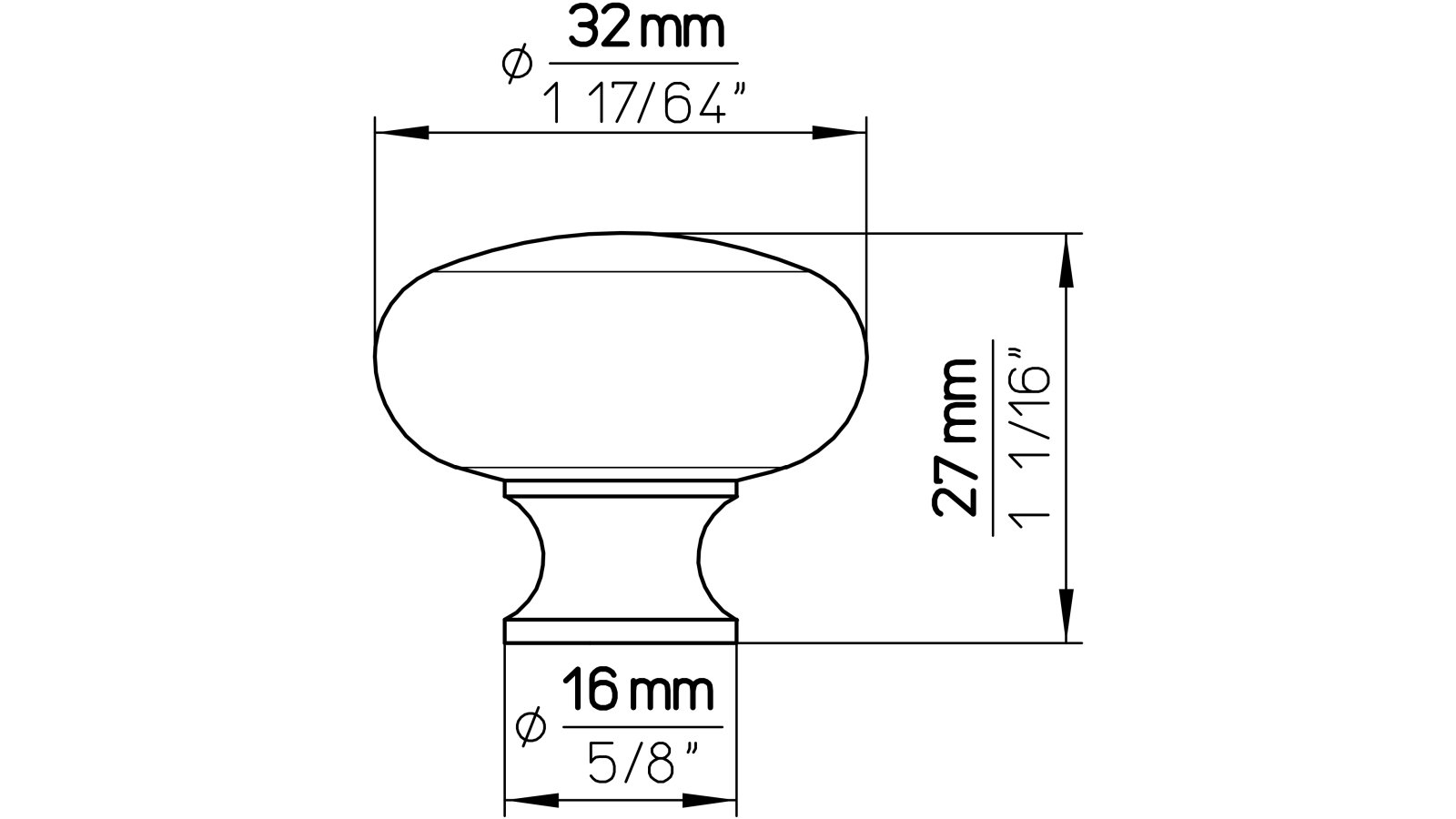 Knopf Königswinter Druckguss schwarz matt pulverbeschichtet - 32 mm lang  vor weißem Hintergrund