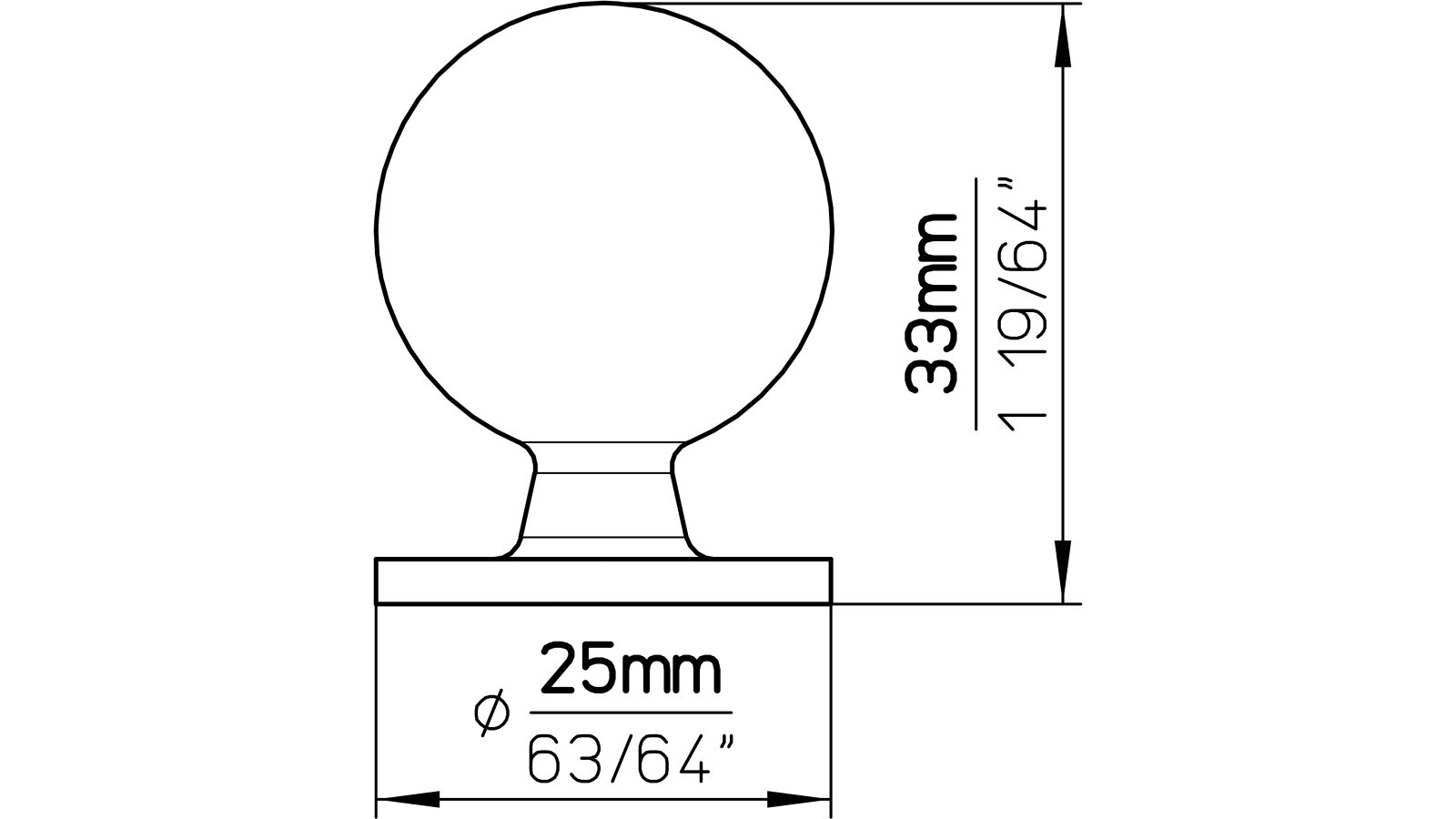 Knopf Kürten Edelstahl fein geschliffen - 25 mm lang  vor weißem Hintergrund