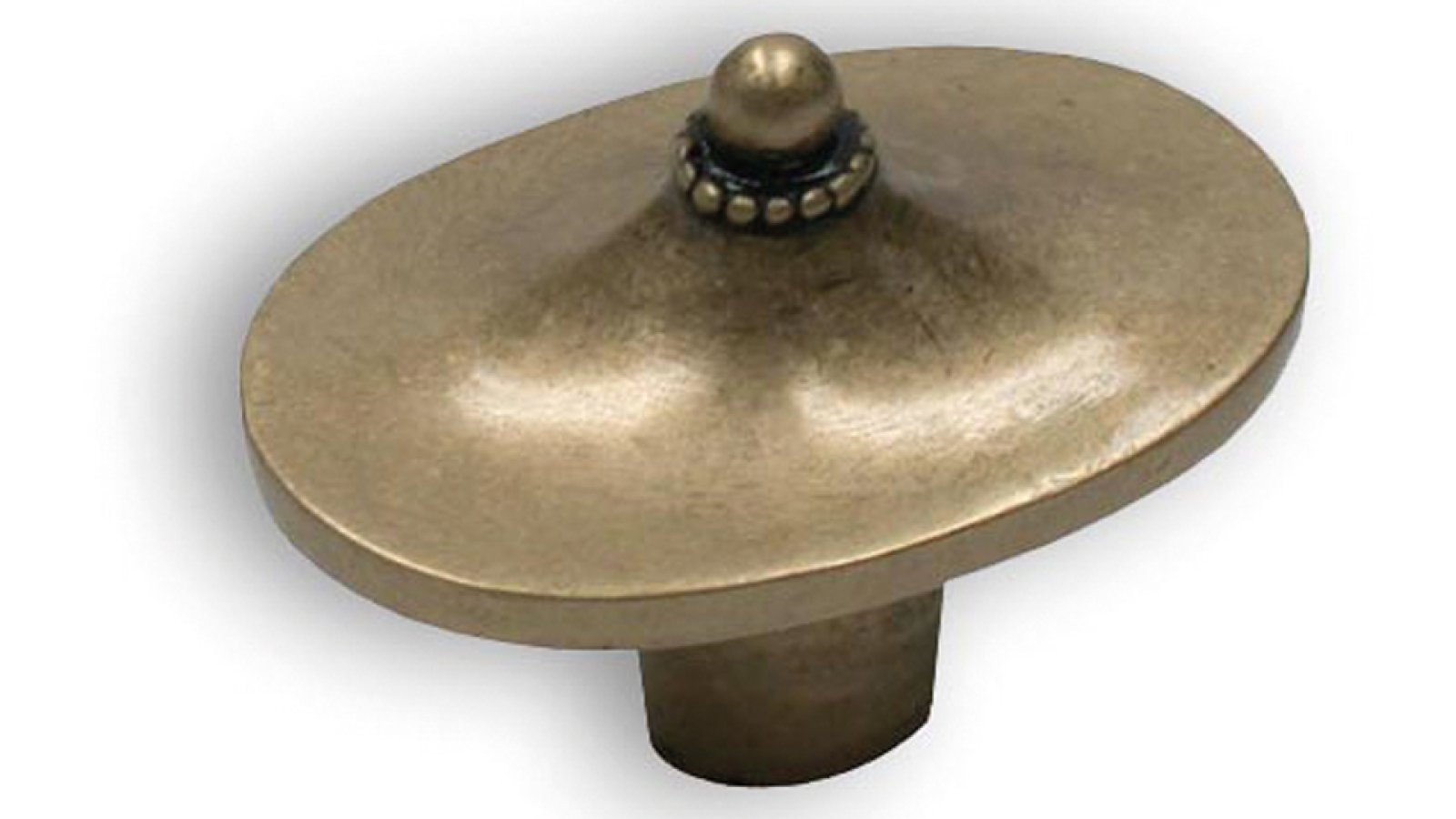 Knopf Lauchhammer Zinkdruckguß - altmessingfarbig brüniert getrommelt - 41 mm lang  vor weißem Hintergrund