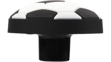 Knopf Löningen Softmaterial - Metallfuß weiß-schwarz - 40 mm lang  vor weißem Hintergrund