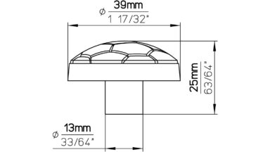 Knopf Löningen Softmaterial - Metallfuß weiß-schwarz - 40 mm lang  vor weißem Hintergrund