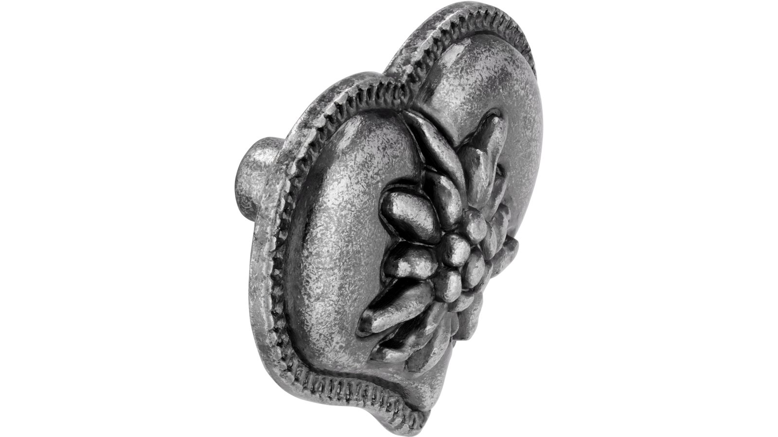 Knopf Lohmar Druckguss altsilberfarbig - 44 mm lang  vor weißem Hintergrund