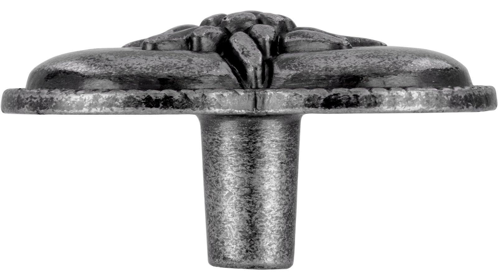 Knopf Lohmar Druckguss altsilberfarbig - 44 mm lang  vor weißem Hintergrund