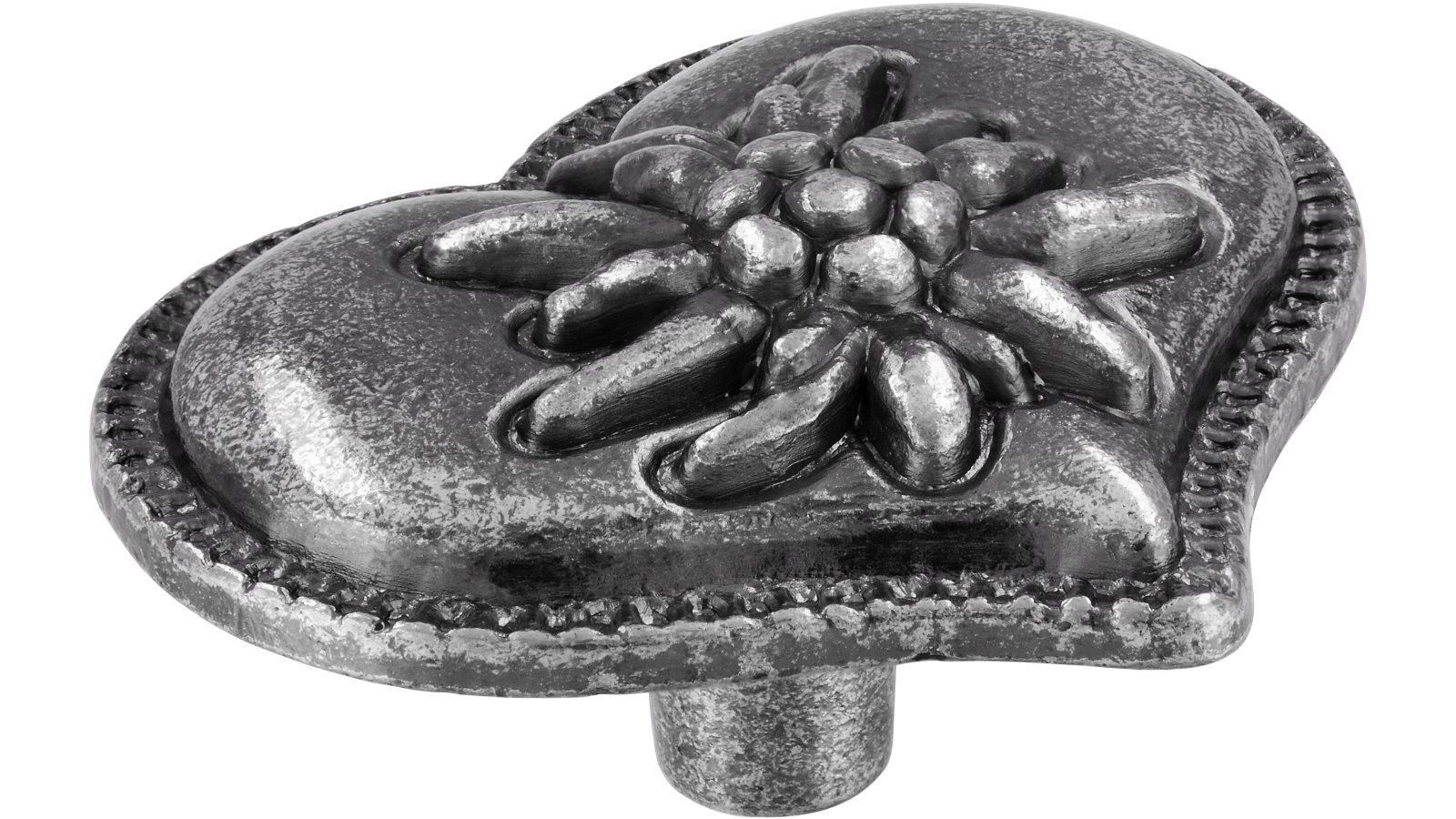 Knopf Lohmar Druckguss altsilberfarbig - 44 mm lang  vor weißem Hintergrund