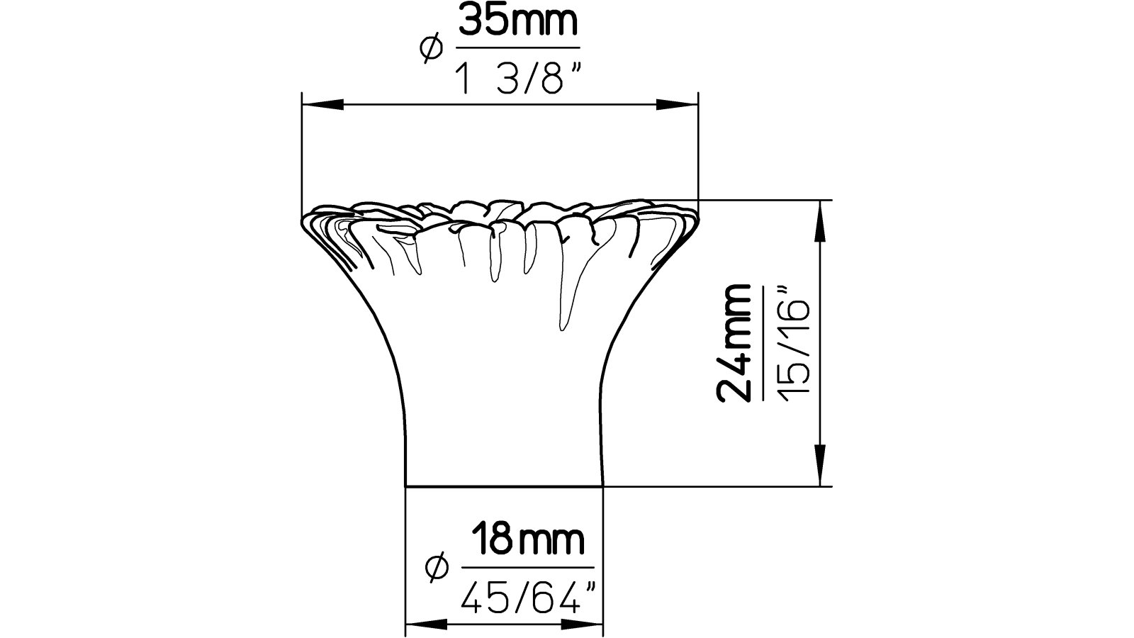 Moebelknopf-Lotte-weiss-Kunststoff-laenge-38-656944-technische-zeichnung Knopf Lotte Kunststoff weiß - 38 mm lang vor weißem Hintergrund