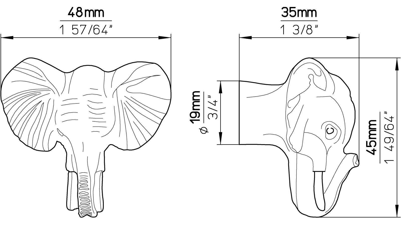 Moebelknopf-Marienheide-elfenbein-Kunststoff-laenge-50-635272-technische-zeichnung Knopf Marienheide Kunststoff elfenbein - 50 mm lang vor weißem Hintergrund