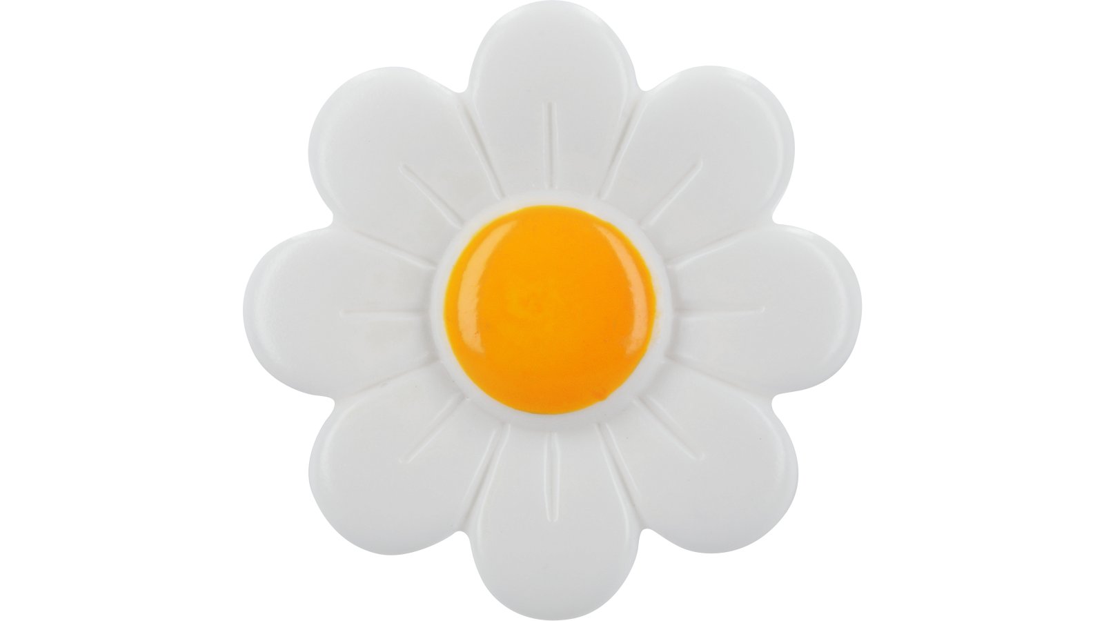 Knopf Markanstädt Kunststoff weiß-gelb - 36 mm lang  vor weißem Hintergrund