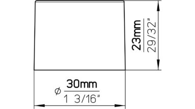 Knopf Meschede Kunststoff schwarz weiß - 30 mm lang  vor weißem Hintergrund