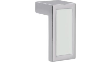 Knopf Mittweida Druckguss chrom glänzend weiß - 40 mm lang  vor weißem Hintergrund