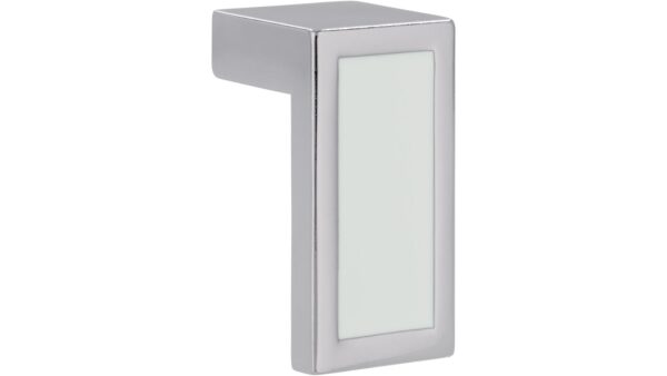 Knopf Mittweida Druckguss chrom glänzend weiß - 40 mm lang vor weißem Hintergrund