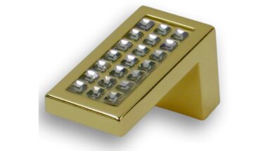 Knopf Mittweida Druckguss glänzend vermessingt swarovski® kristalle - 40 mm lang  vor weißem Hintergrund