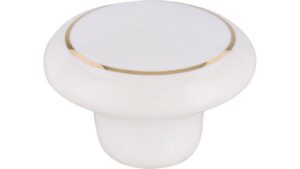 Knopf Möhnesee Keramik weiß gold glänzend - 38 mm lang  vor weißem Hintergrund