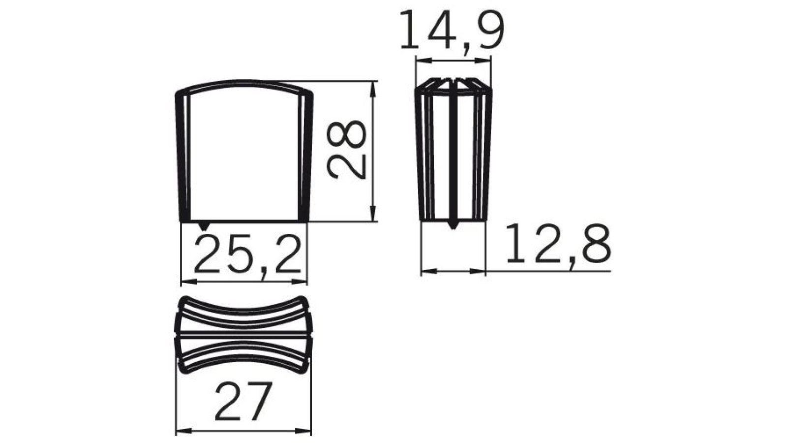 Knopf Mosbach Druckguss chrom glänzend - 26 mm lang  vor weißem Hintergrund