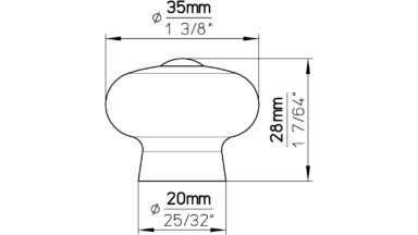 Knopf Nauen Keramik-Druckguss/Metallfuß weiß brüniert - 35 mm lang  vor weißem Hintergrund