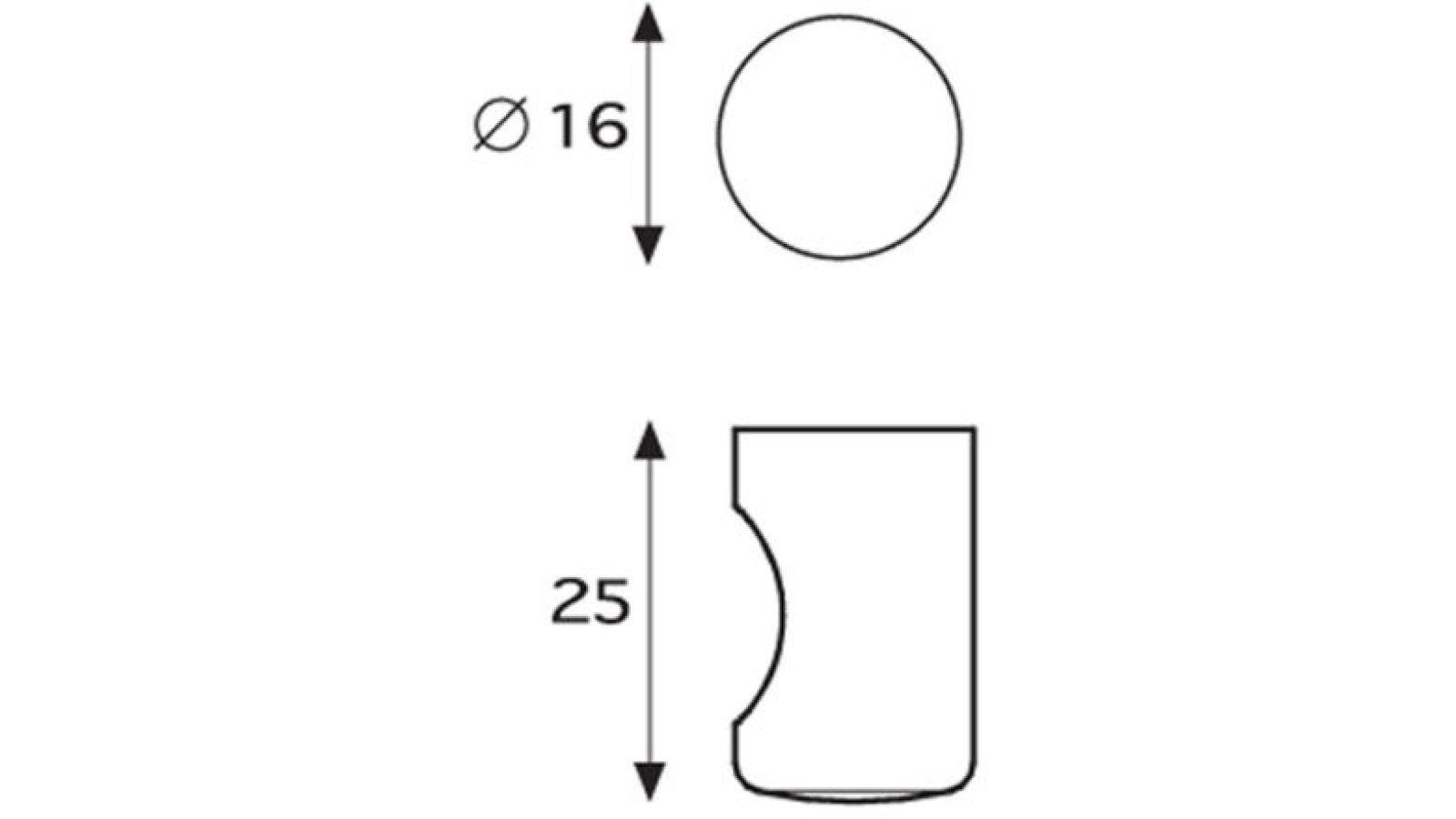 Moebelknopf-Nauheim-kupfer-Kunststoff-laenge-16-46336-technische-zeichnung Knopf Nauheim Kunststoff metallisiert - kupfer - 16 mm lang vor weißem Hintergrund