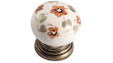 Knopf Neutraubling Zamak Porzellan antik beige Blumen Olive orange grün - 30 mm lang  vor weißem Hintergrund