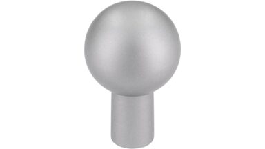 Knopf Nidderau Aluminium silber natur matt - 16 mm lang  vor weißem Hintergrund