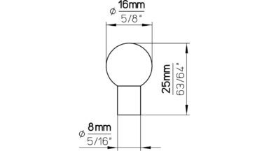 Knopf Nidderau Aluminium silber natur matt - 16 mm lang  vor weißem Hintergrund