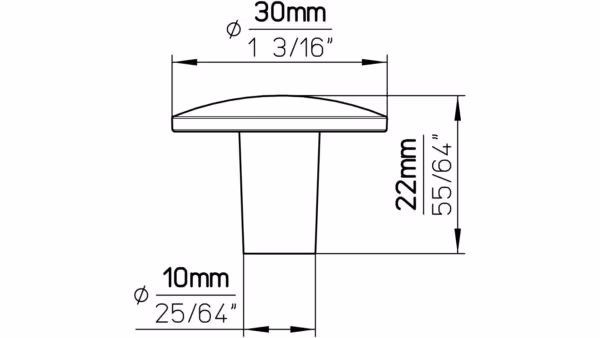 Knopf Nordwalde Druckguss messingfarbig getrommelt matt - 30 mm lang  vor weißem Hintergrund